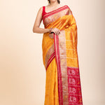 Yellow Gharchola Silk Saree With Red Border
front