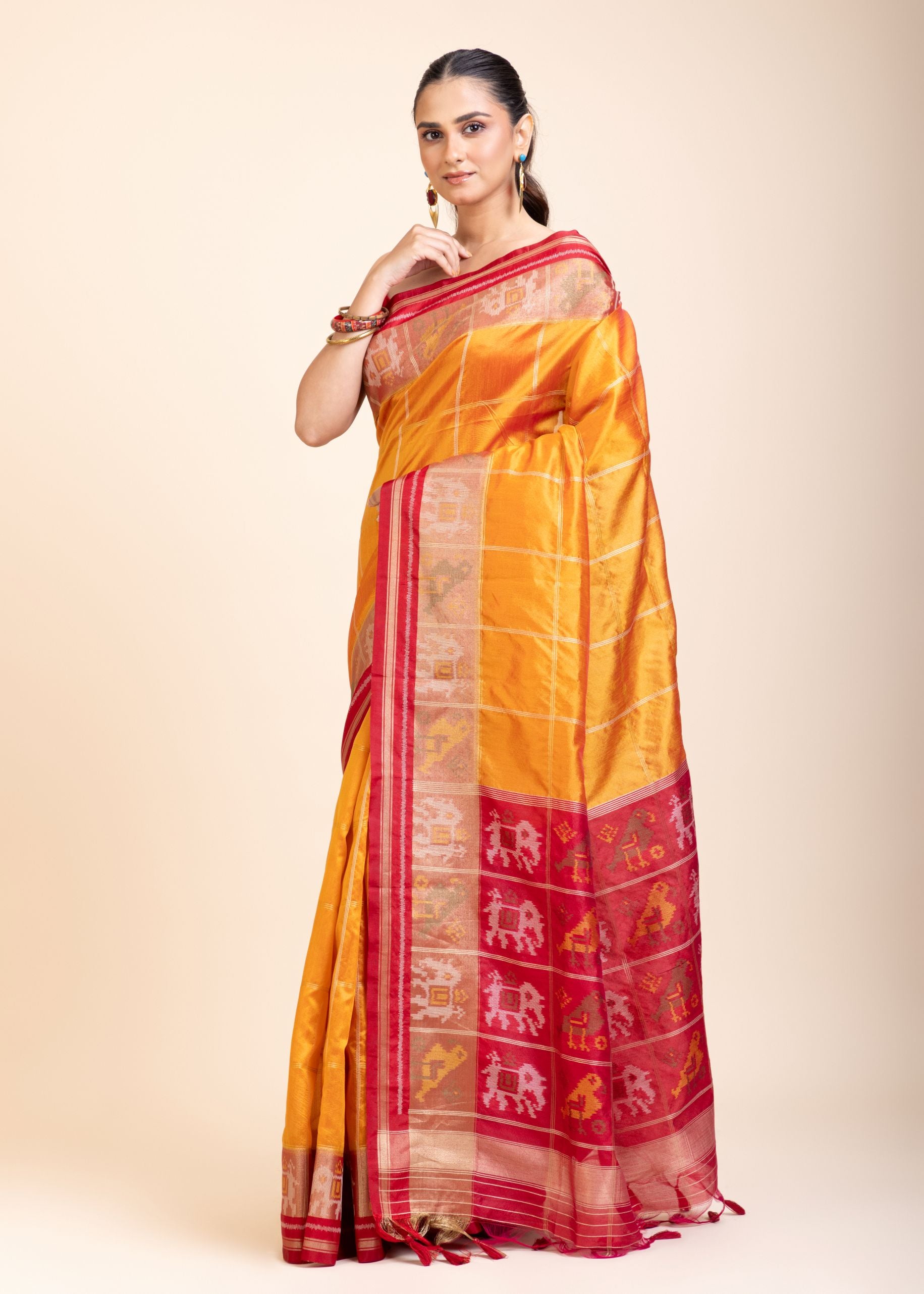 Yellow Gharchola Silk Saree With Red Border
side