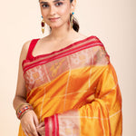 Yellow Gharchola Silk Saree With Red Border
 close