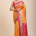 Yellow Gharchola Silk Saree With Red Border Full
