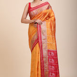 Yellow Gharchola Silk Saree With Red Border Full
