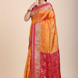 Yellow Gharchola Silk Saree With Red Border Front
