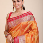 Yellow Gharchola Silk Saree With Red Border Close Up

