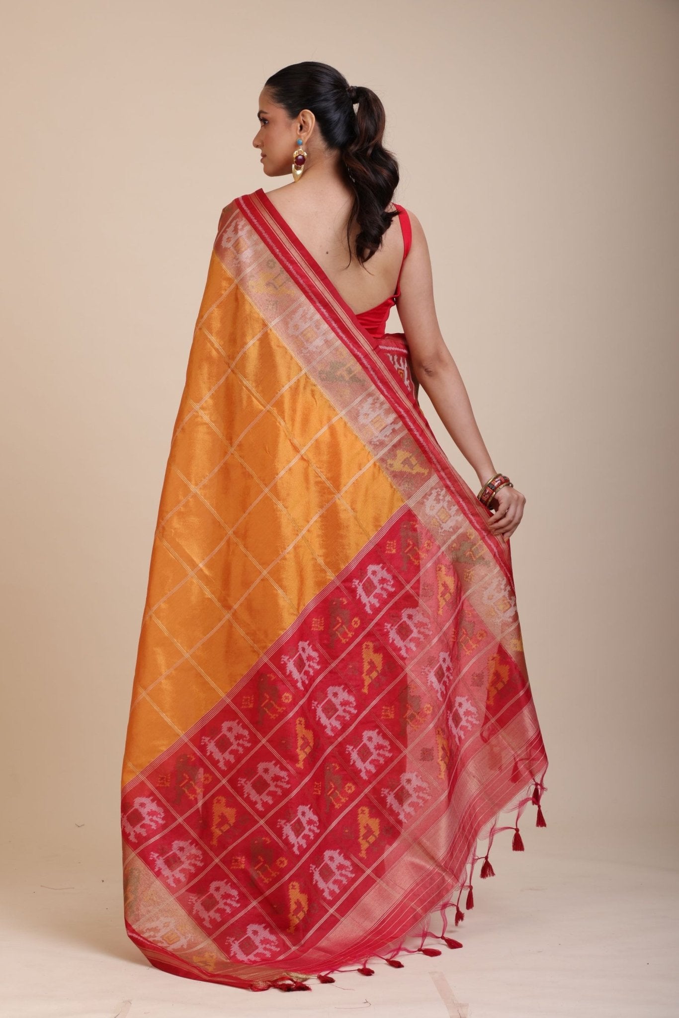 Yellow Gharchola Silk Saree With Red Border - Anvi Couture