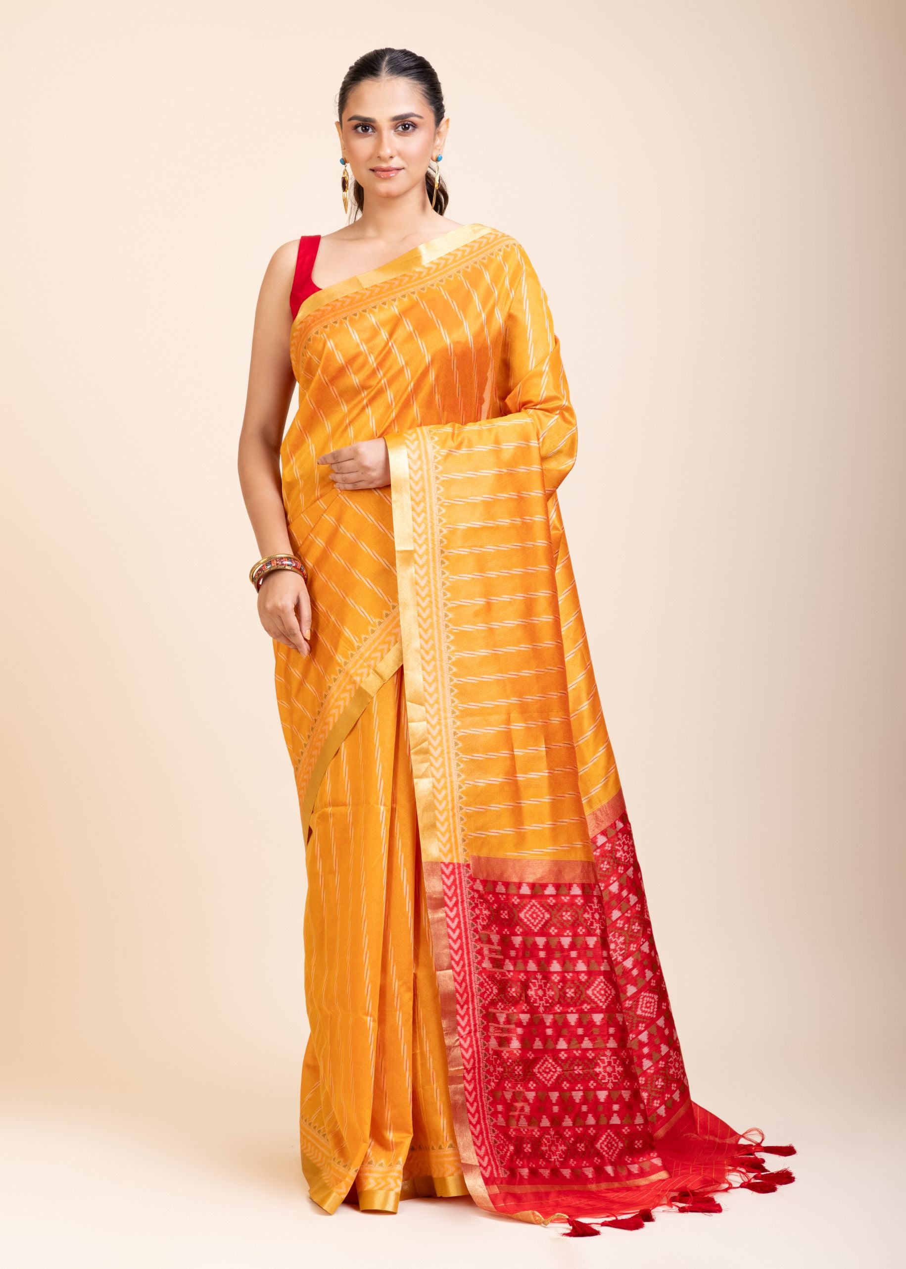 Yellow Gharchola Silk Saree With Red Pallu
front