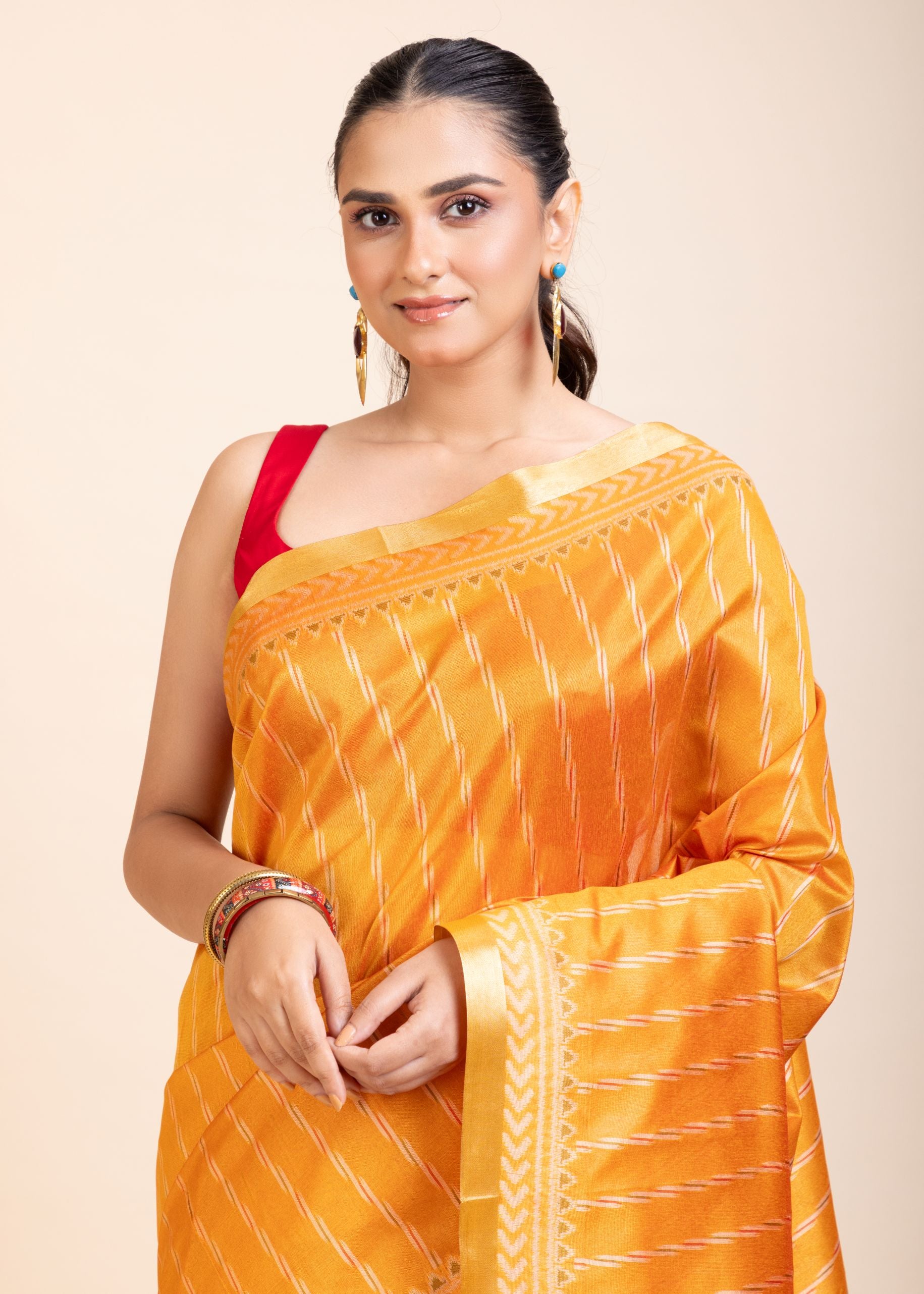 Yellow Gharchola Silk Saree With Red Pallu
close