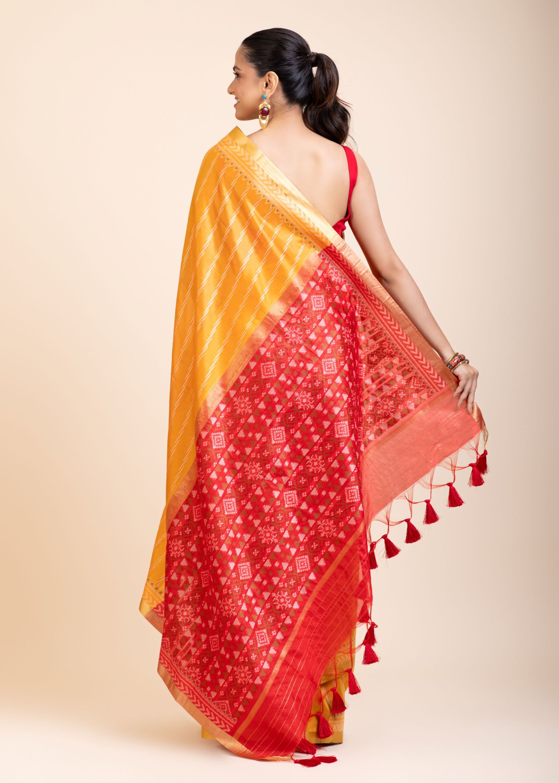 Yellow Gharchola Silk Saree With Red Pallu
 back