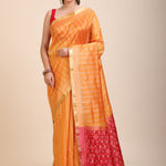 Yellow Gharchola Silk Saree With Red Pallu full