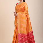 Yellow Gharchola Silk Saree With Red Pallu front