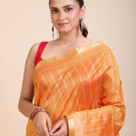 Yellow Gharchola Silk Saree With Red Pallu close up