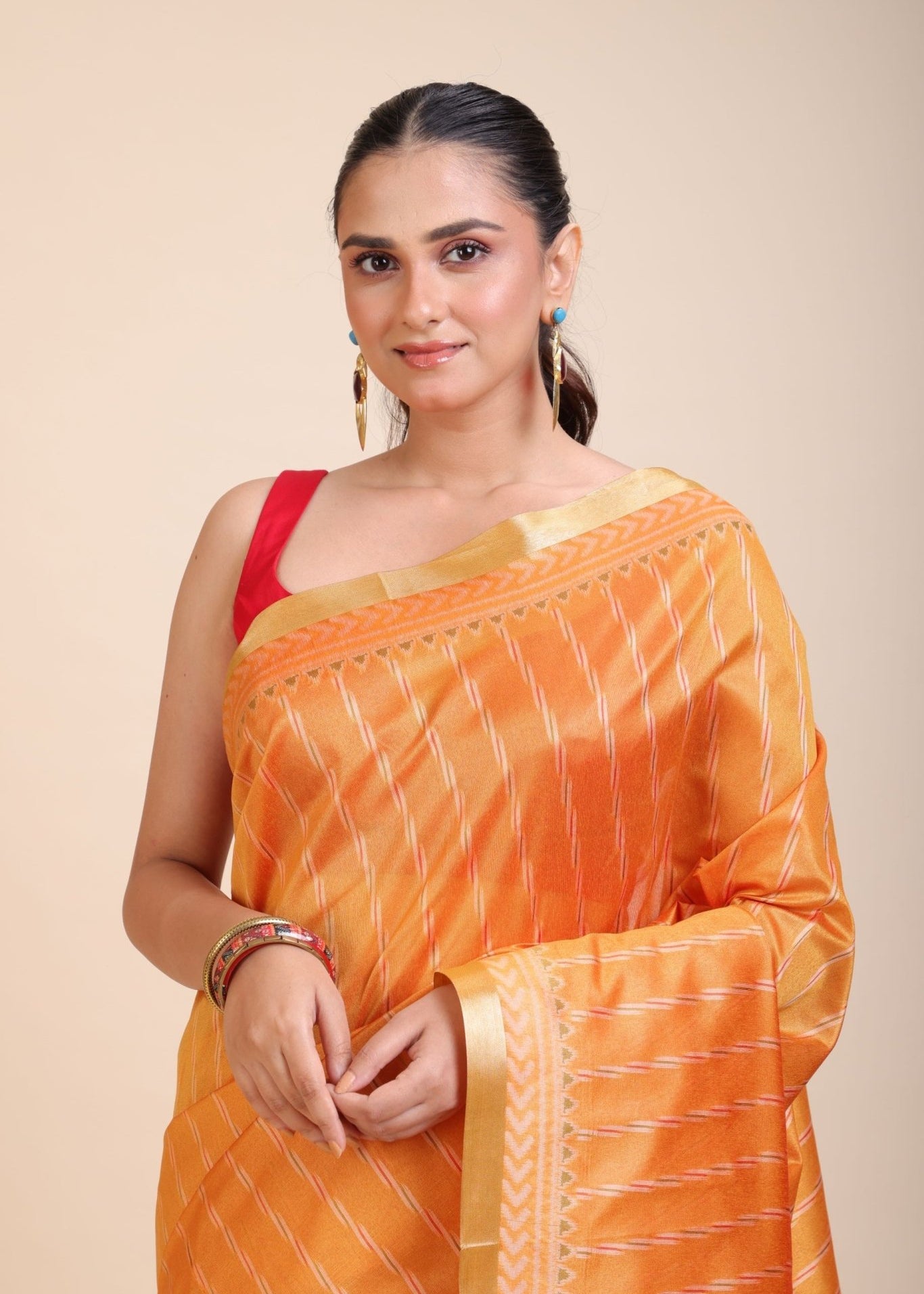 Yellow Gharchola Silk Saree With Red Pallu - Anvi Couture
