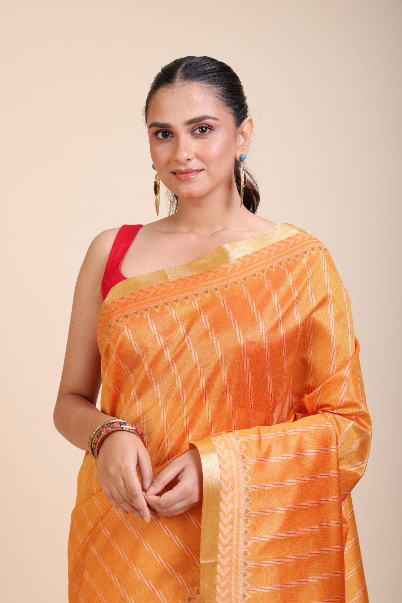 Yellow Gharchola Silk Saree With Red Pallu - Anvi Couture
