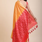 Yellow Gharchola Silk Saree With Red Pallu back