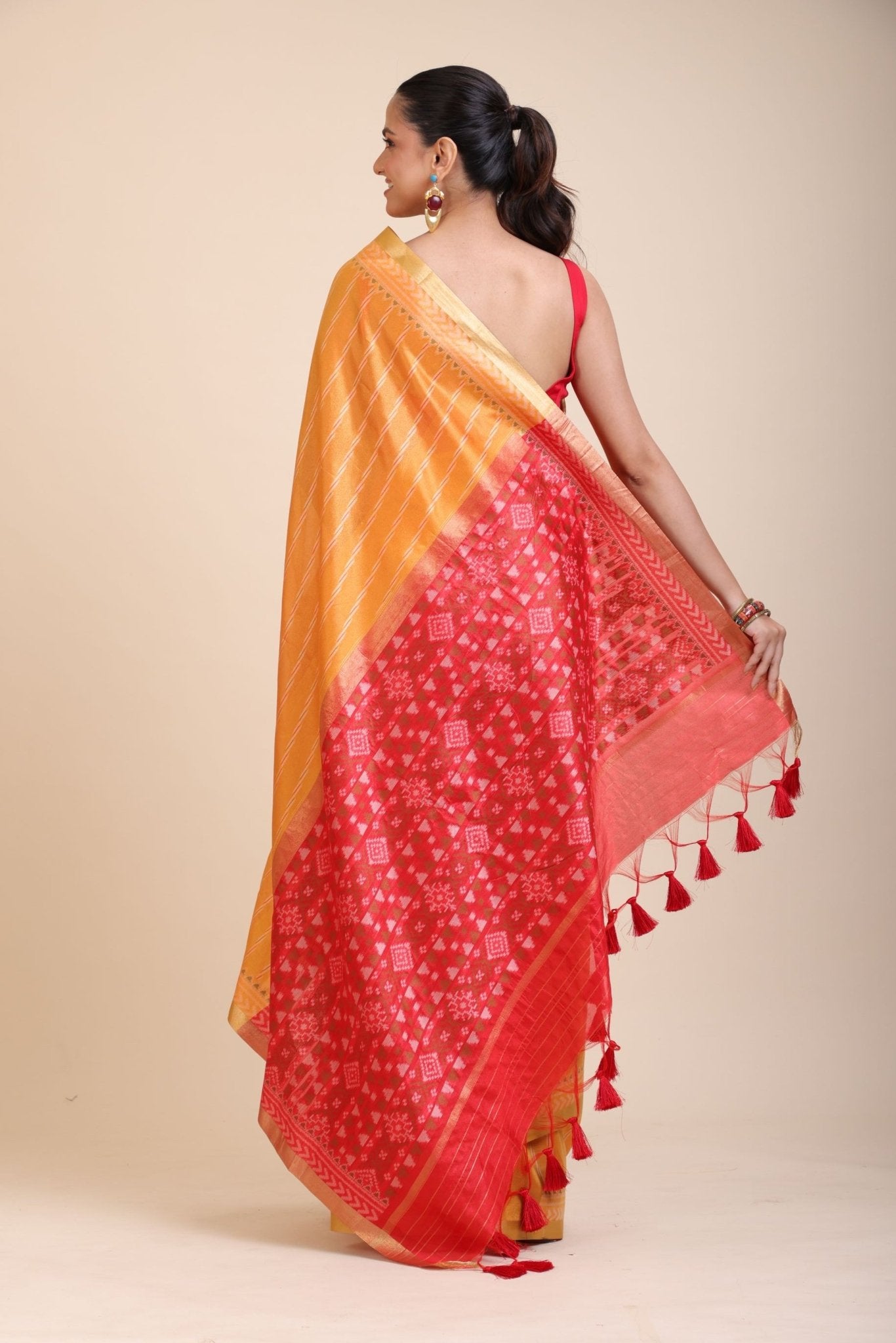 Yellow Gharchola Silk Saree With Red Pallu - Anvi Couture