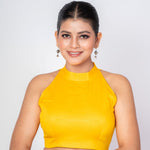 Yellow Halter Neck Blouse with Diamond Back Cut - Out 