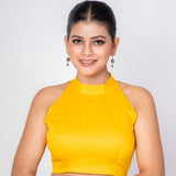 Yellow Halter Neck Blouse with Diamond Back Cut - Out 
