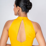 Yellow Halter Neck Blouse with Diamond Back Cut - Out 