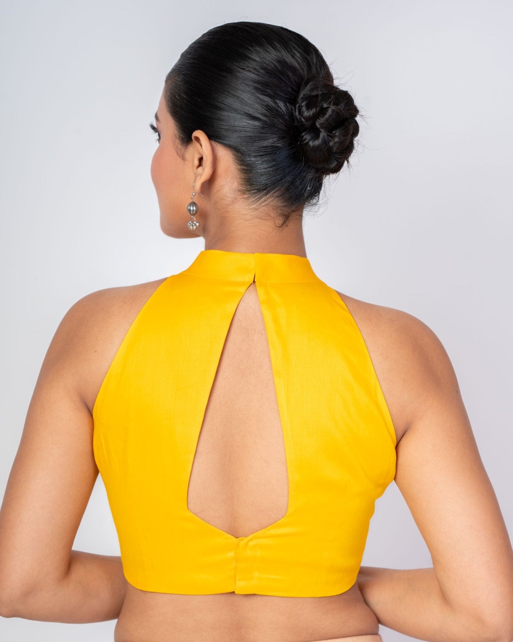 Yellow Halter Neck Blouse with Diamond Back Cut - Out 
