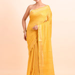 Yellow Handloom Silk Saree With Golden Checks Front View