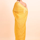 Yellow Handloom Silk Saree With Golden Checks Back View