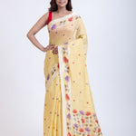 Yellow Jamdani Saree with Intricate Floral Weave Full