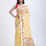 Yellow Jamdani Saree with Intricate Floral Weave Full