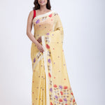 Yellow Jamdani Saree with Intricate Floral Weave Front