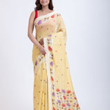 Yellow Jamdani Saree with Intricate Floral Weave Front