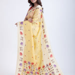 Yellow Jamdani Saree with Intricate Floral Weave Back