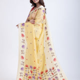 Yellow Jamdani Saree with Intricate Floral Weave Back