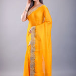 Yellow Jimmy Choo Saree With Gold Embroidered Embellishment – Side View – Anvi Couture