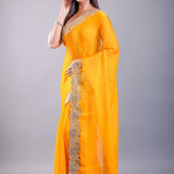 Yellow Jimmy Choo Saree With Gold Embroidered Embellishment – Side View – Anvi Couture