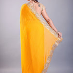 Yellow Jimmy Choo Saree With Gold Embroidered Embellishment – Back View – Anvi Couture