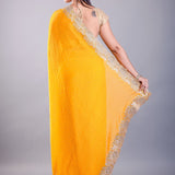 Yellow Jimmy Choo Saree With Gold Embroidered Embellishment – Back View – Anvi Couture