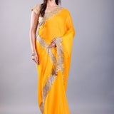 Yellow Jimmy Choo Saree – Gold Embroidered Embellishment – Drape View – Anvi Couture