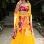 Yellow Lehenga with Multicolored Floral Prints in Georgette Fabrics - Anvi Couture