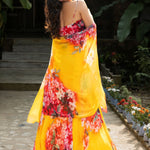 Yellow Lehenga with Multicolored Floral Prints in Georgette Fabrics - Anvi Couture