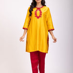Yellow & Maroon Straight Kurti Set - Anvi Couture