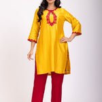 Yellow & Maroon Straight Kurti Set - Anvi Couture