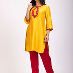 Yellow & Maroon Straight Kurti Set - Anvi Couture