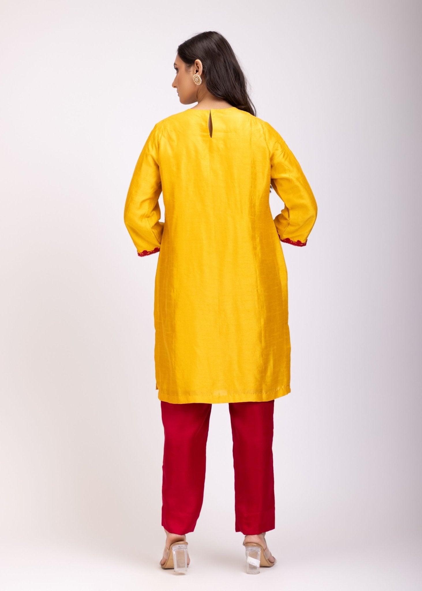 Yellow & Maroon Straight Kurti Set - Anvi Couture