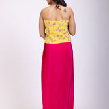 Yellow Off Shoulder Corset And Drape Skirt With Embroidery And Cut Dana Detail Work back