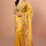 Yellow Organza Saree with Floral Resham Embroidery Work - Anvi Couture  Front 2