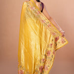 Yellow Organza Saree with Floral Resham Embroidery Work - Anvi Couture - Back