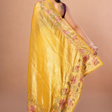 Yellow Organza Saree with Floral Resham Embroidery Work - Anvi Couture - Back