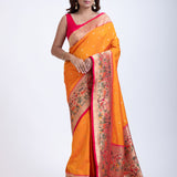 Yellow Paithani Silk Saree With Pink Floral Border and Pallu Full

