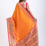Yellow Paithani Silk Saree With Pink Floral Border and Pallu
