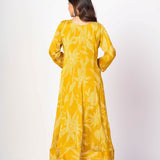 Yellow Printed Anarkali Set With Embroidered Work - Back View
