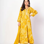 Yellow Printed Anarkali Set With Embroidered Work - Anvi Couture
