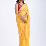 Yellow Pure Bandhani Georgette Saree Front
